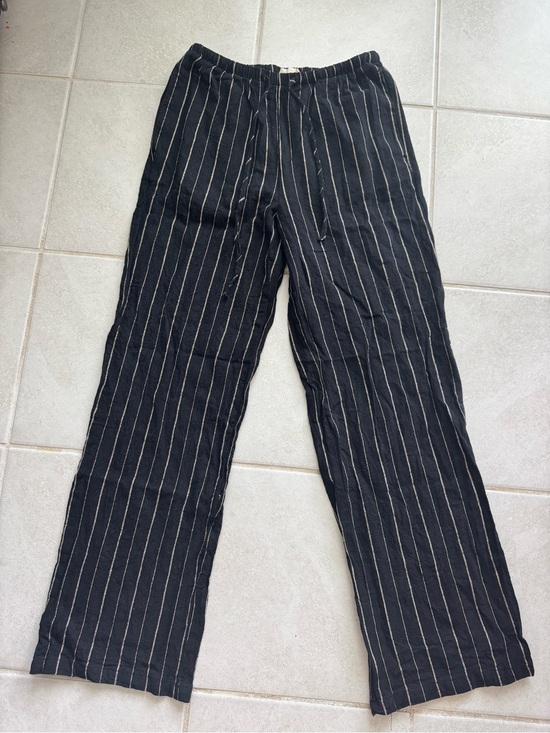 Urban Daizy Pants - Women's Black Pinstripes Cotton/Linen Blend Pants S/M